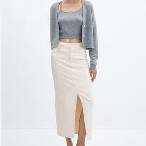 Mango Slit Denim Midi Pencil Skirt